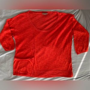 JANA Scoop Neck 3/4 Sleeve Orange Pullover Top with pocket cotton/rayon